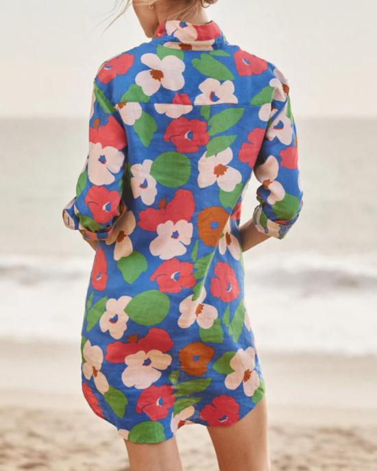  프랭크 앤 에일린 숏 원피스 프랭크 앤 아일린 메리 클래식 셔츠드레스, 밝은 파란색 꽃무늬 - FRANK & EILEEN