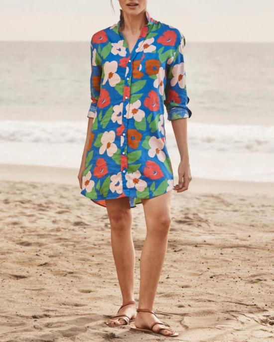  프랭크 앤 에일린 숏 원피스 프랭크 앤 아일린 메리 클래식 셔츠드레스, 밝은 파란색 꽃무늬 - FRANK & EILEEN