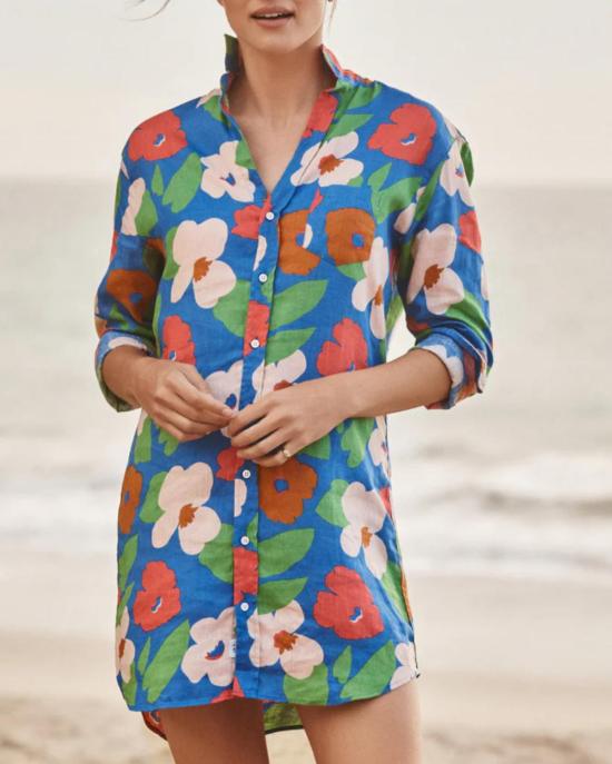  프랭크 앤 에일린 숏 원피스 프랭크 앤 아일린 메리 클래식 셔츠드레스, 밝은 파란색 꽃무늬 - FRANK & EILEEN