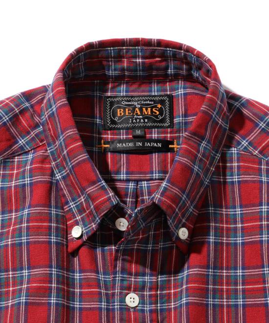  빔스 반팔 셔츠 플러스 B.D. 인디고 얀 타탄 셔츠 - BEAMS