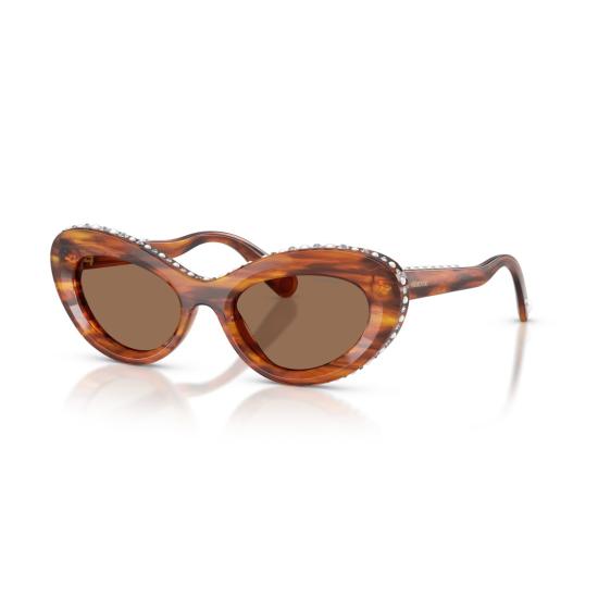 26SS 스와로브스키 선글라스 0Sk6061u 크리스탈 장식이 있는 캣아이 호피무늬 - SWAROVSKI