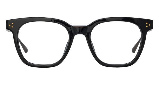  린다페로우 안경 Lfl 오버사이즈 스퀘어 프레임 안경, 질감 있는 골드 장식