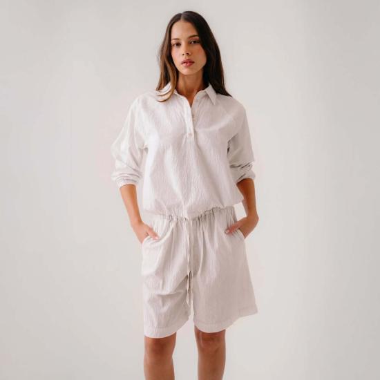  사블린 셔츠 탈라 허리 조임 풀오버 탑 화이트 - SABLYN