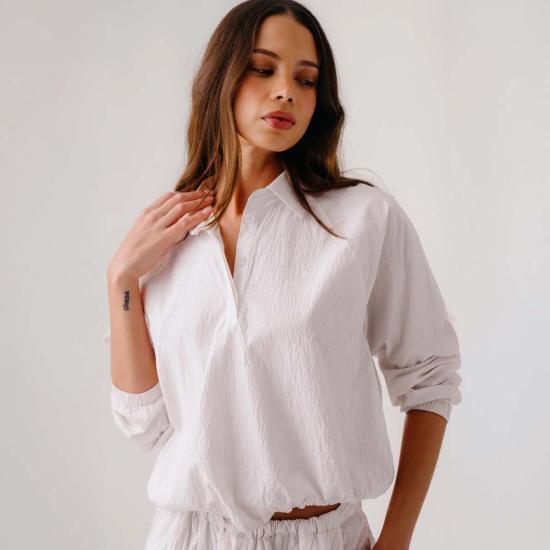  사블린 셔츠 탈라 허리 조임 풀오버 탑 화이트