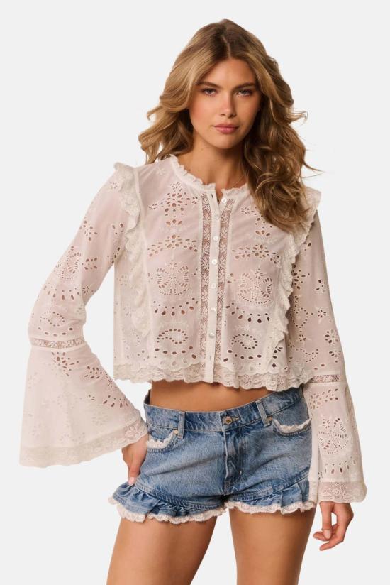  러브쉐이크팬시 데님 숏팬츠 러브쉑 팬시 아잘루어 데님 러플 미니 쇼츠 - LOVESHACKFANCY