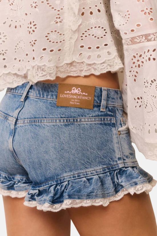  러브쉐이크팬시 데님 숏팬츠 러브쉑 팬시 아잘루어 데님 러플 미니 쇼츠 - LOVESHACKFANCY