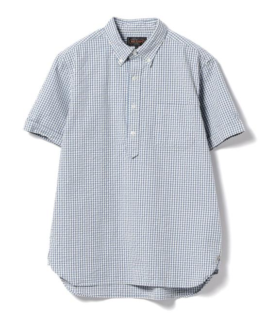  빔스 셔츠 플러스 B.D. 풀오버 인디고 서커 깅엄 셔츠