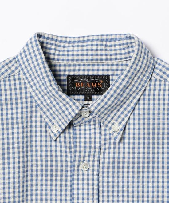  빔스 셔츠 플러스 B.D. 풀오버 인디고 서커 깅엄 셔츠 - BEAMS