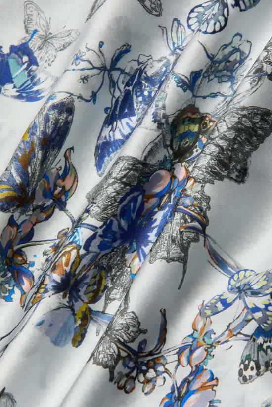  라장스 팔라초 팬츠 릴리안 실크 와이드 레그 팬츠 수채화 나비 - L'AGENCE