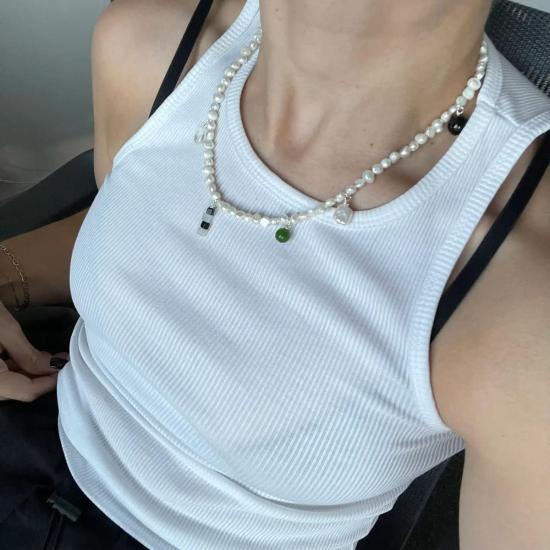  씨 앤 패턴 목걸이/팬던트 바다 + 패턴 무광 진주 참 목걸이 - SEA & PATTERN