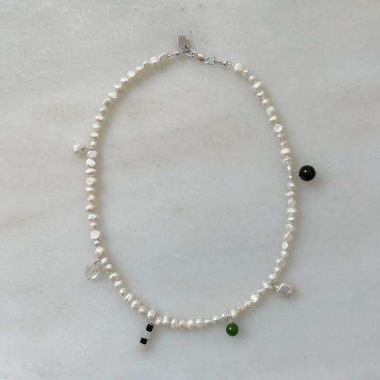  씨 앤 패턴 목걸이/팬던트 바다 + 패턴 무광 진주 참 목걸이