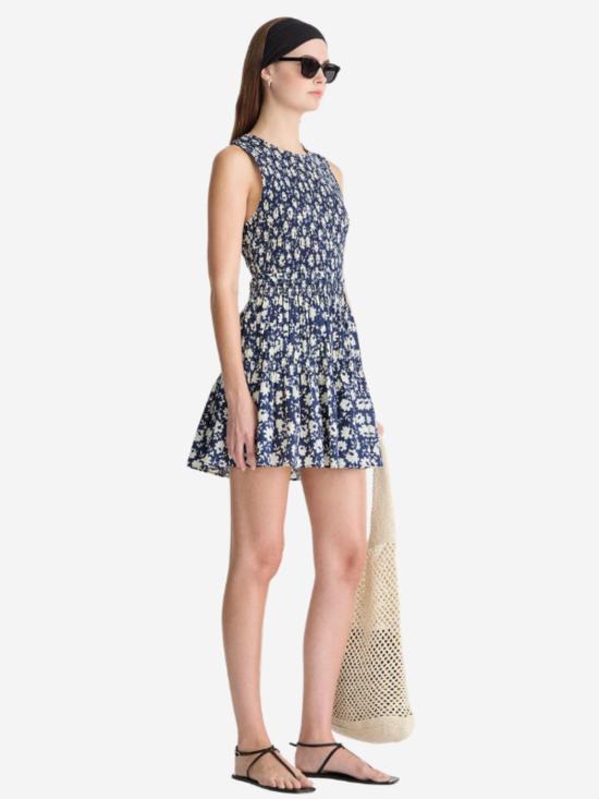  어피스 어파트 숏 원피스 Apiece Apart Lore 스모크 미니 드레스 네이비 플로럴 스탬프 - APIECE APART
