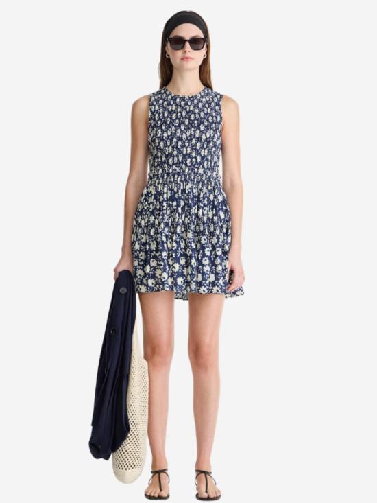  어피스 어파트 숏 원피스 Apiece Apart Lore 스모크 미니 드레스 네이비 플로럴 스탬프 - APIECE APART