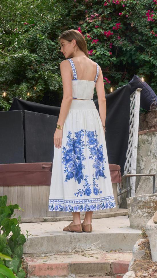  문 리버 롱 스커트 플로럴  오프 화이트 멀티 - MOON RIVER