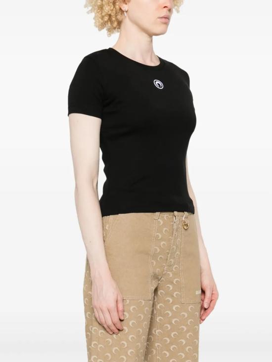 26SS 마린세르 문 로고 저지 베이비핏 티셔츠 WTT012ACJER0008 BK99 Black - MARINE SERRE