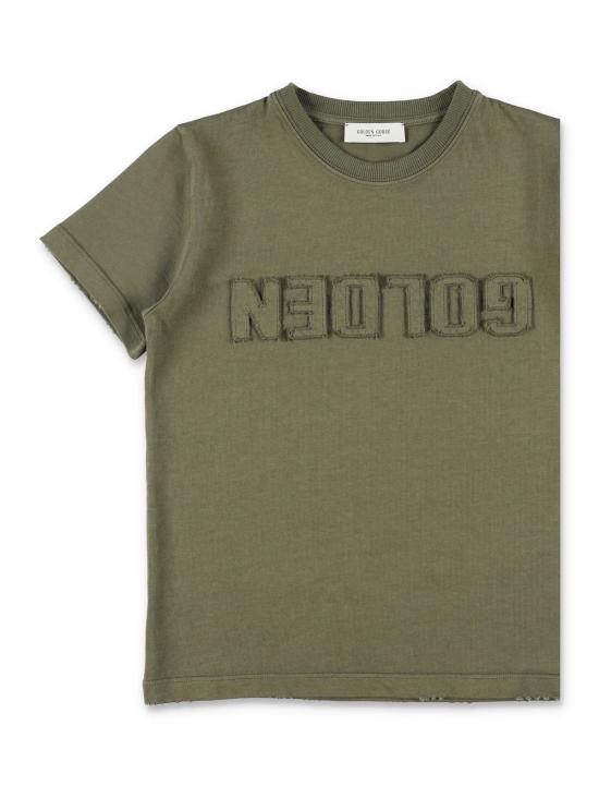  [키즈] 골든구스 티셔츠 골든 구스 로고 아동용 티셔츠 더스티 올리브 색상 - GOLDEN GOOSE