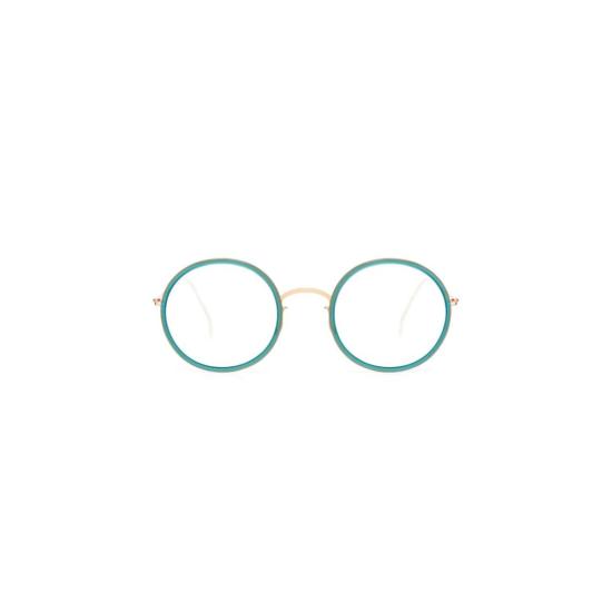  하프만앤뉴마이스터 안경 오노 라운드 안경, 청록색 테두리와 금색 장식