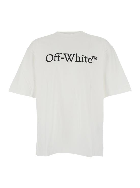  오프화이트 반팔 티셔츠 오버사이즈 로고와 대비되는 레터링 프린트 티셔츠