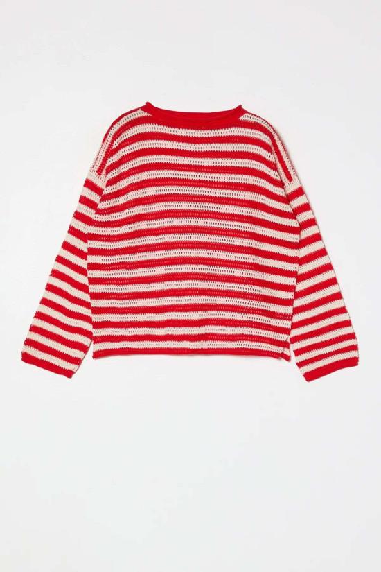  아뜰리에 델핀 스웨터 아틀리에 델핀 레일라니 스웨터 오픈워크 니트 레드/화이트 - ATELIER DELPHINE