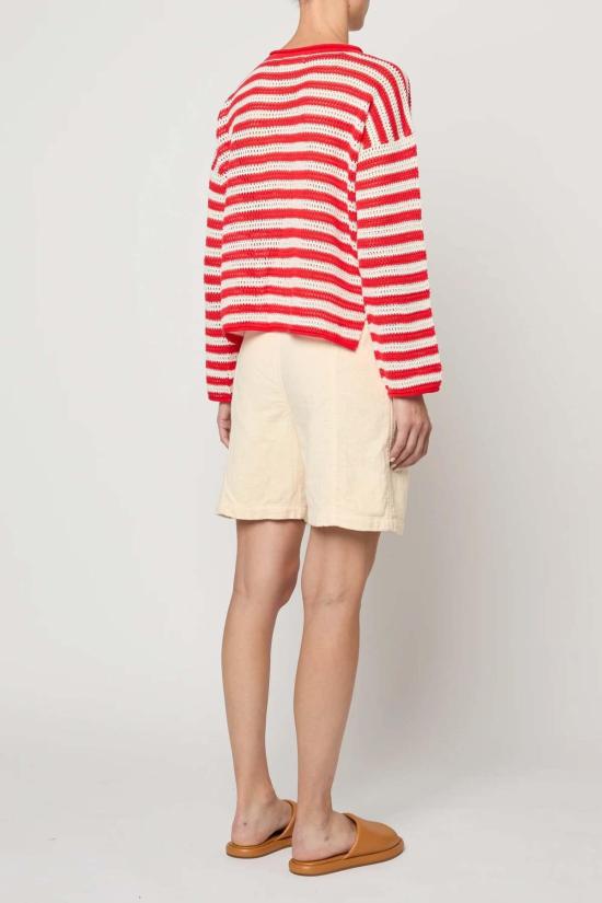  아뜰리에 델핀 스웨터 아틀리에 델핀 레일라니 스웨터 오픈워크 니트 레드/화이트 - ATELIER DELPHINE