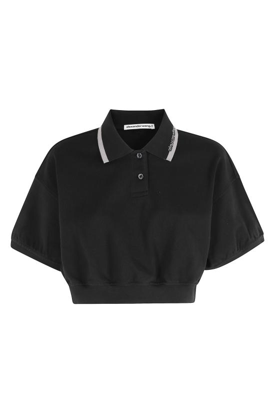  알렉산더 왕 폴로 티셔츠 릴렉스드 크롭 시큰 폴로 셔츠 블랙