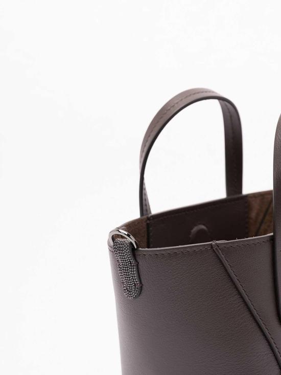26SS 브루넬로 쿠치넬리 카프스킨 BC Duo 미니 백 모닐레 장식 MBXAD2675C8279 Dark Brown - BRUNELLO CUCINELLI