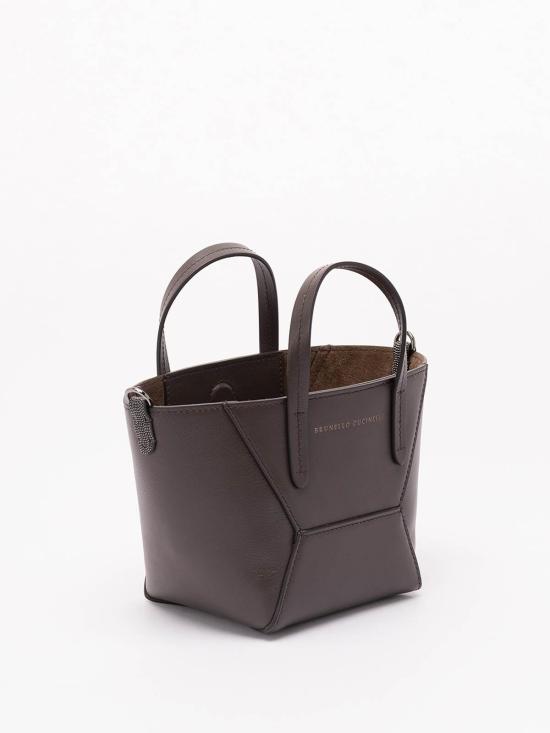 26SS 브루넬로 쿠치넬리 카프스킨 BC Duo 미니 백 모닐레 장식 MBXAD2675C8279 Dark Brown - BRUNELLO CUCINELLI