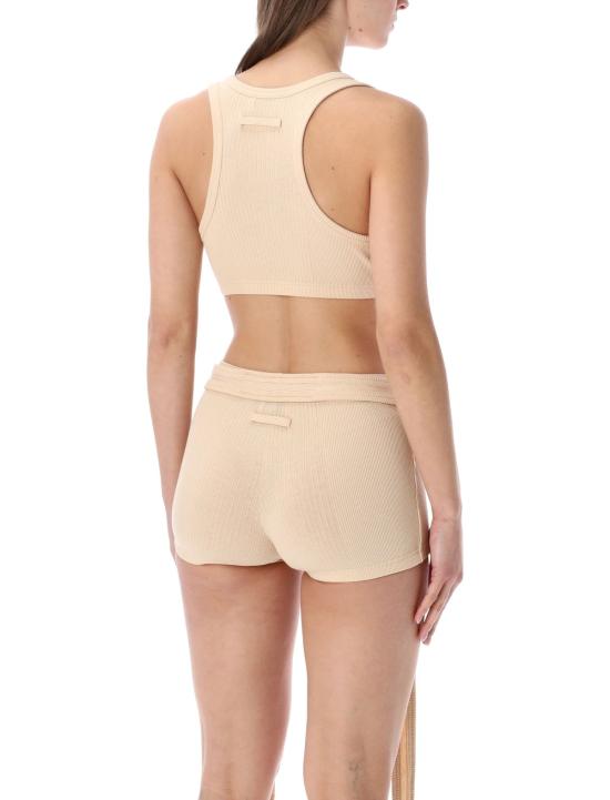  장 폴 고티에 트레이닝 티셔츠 리브드 패치 브라탑 누드 - JEAN PAUL GAULTIER