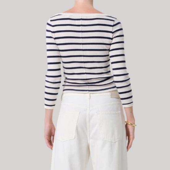  시티즌 오브 휴머니티 긴팔 티셔츠 보트넥 슬림 티셔츠 아주르 스트라이프 - CITIZEN OF HUMANITY