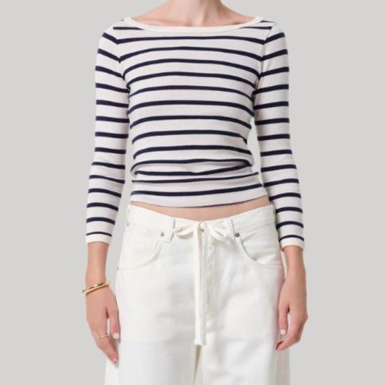  시티즌 오브 휴머니티 긴팔 티셔츠 보트넥 슬림 티셔츠 아주르 스트라이프