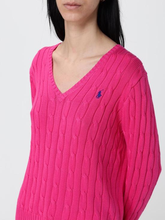26SS 폴로 랄프로렌 포니로고 피마 코튼 케이블 니트 V넥 스웨터 211971870 509 Orange - POLO RALPH LAUREN