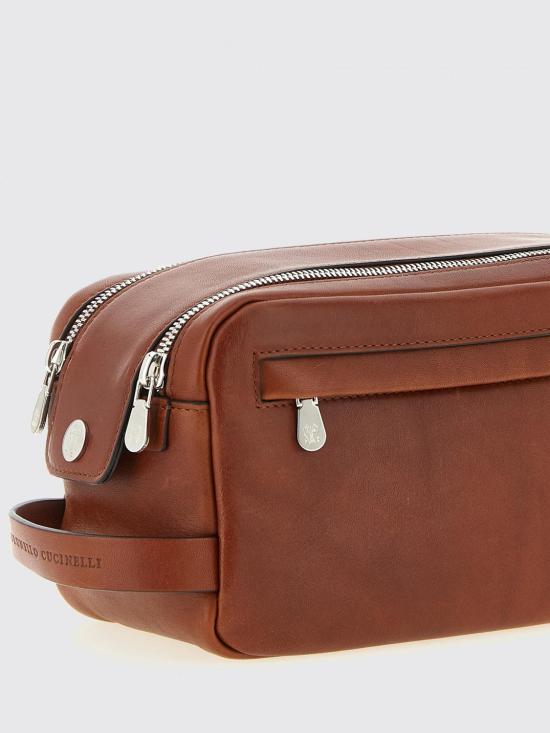 26SS 브루넬로 쿠치넬리 더블 지퍼 바케타 레더 뷰티 케이스 MWSHBU334 C9186 Brown - BRUNELLO CUCINELLI