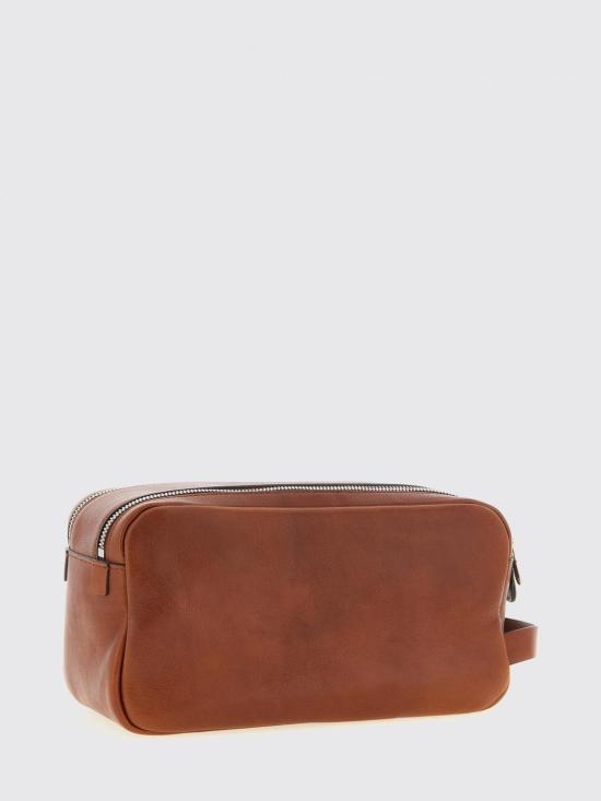 26SS 브루넬로 쿠치넬리 더블 지퍼 바케타 레더 뷰티 케이스 MWSHBU334 C9186 Brown - BRUNELLO CUCINELLI