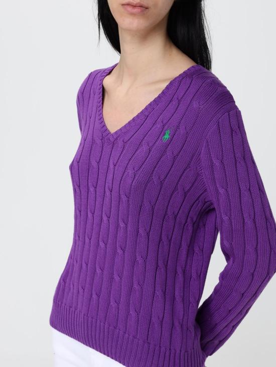 26SS 폴로 랄프로렌 포니로고 피마 코튼 케이블 니트 V넥 스웨터 211971870 502 Fuchsia - POLO RALPH LAUREN