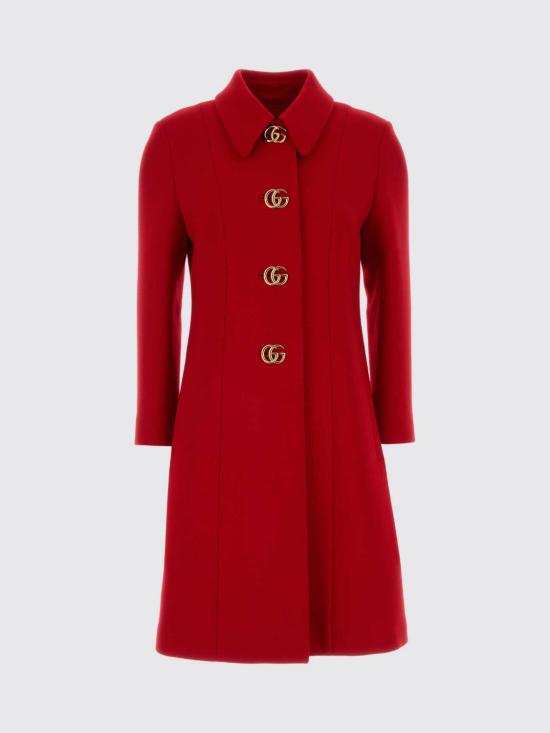 26SS 구찌 더블 G 버튼 울 나떼 코트 860471ZHW10 6544 Red - GUCCI