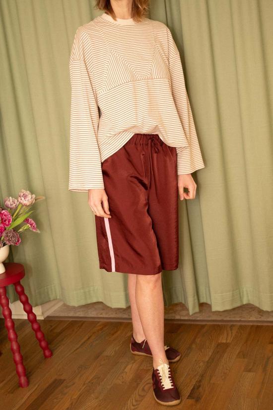  넘버 식스 긴팔 티셔츠 6번 올리브 탑 탄 크림 스트라이프 - NO.6