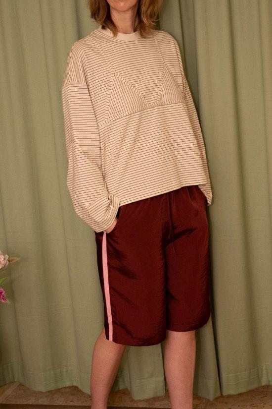  넘버 식스 긴팔 티셔츠 6번 올리브 탑 탄 크림 스트라이프