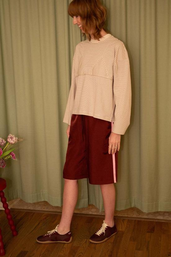  넘버 식스 긴팔 티셔츠 6번 올리브 탑 탄 크림 스트라이프 - NO.6