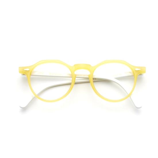  카돌 안경 저스틴 반투명 노란색 원형 프레임 안경 (흰색 다리)