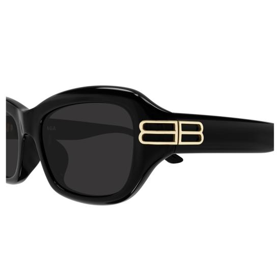  발렌시아가 선글라스 금색 더블 'B' 로고가 있는 유광 블랙 아세테이트 직사각형 - BALENCIAGA