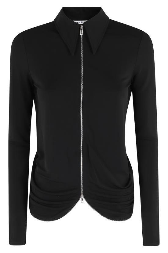  알렉산더 왕 블라우스 드레이프 백 셔츠, 연속 지퍼 포함, 블랙