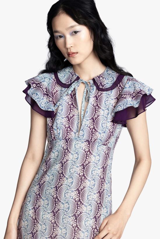  안나 수이 롱 원피스 옴브레 리본 코튼 러플 드레스 - ANNA SUI