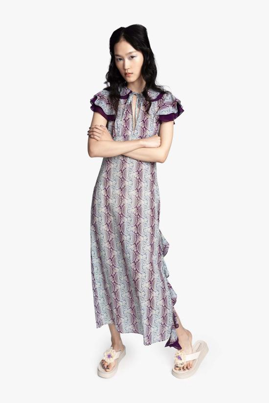  안나 수이 롱 원피스 옴브레 리본 코튼 러플 드레스 - ANNA SUI