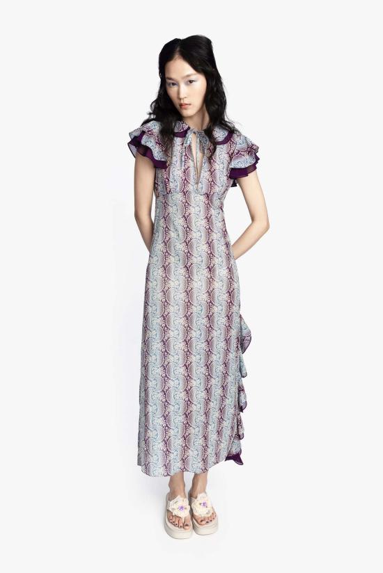  안나 수이 롱 원피스 옴브레 리본 코튼 러플 드레스