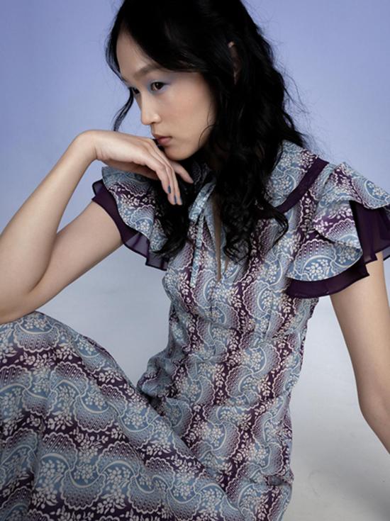  안나 수이 롱 원피스 옴브레 리본 코튼 러플 드레스 - ANNA SUI