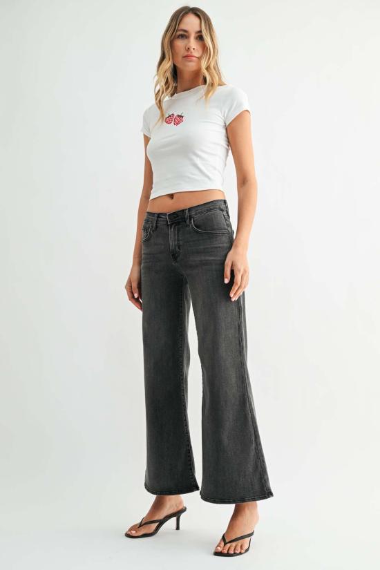  저스트 블랙 데님 데님 팬츠 JB 컬렉션 와이드 플레어 진 워시드 블랙 - JUST BLACK DENIM