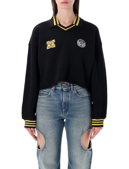  오프화이트 스웨터 크롭 폴로 스웨트셔츠 블랙