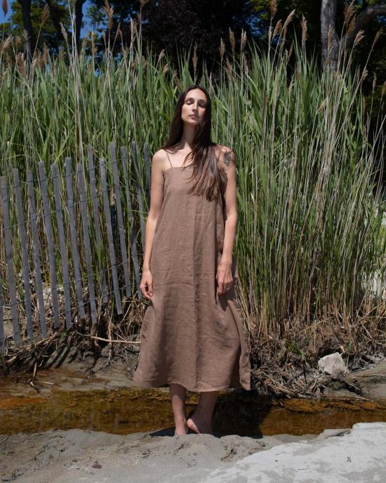  어니스트 코튼 롱 원피스 슬론 린넨 미디 드레스 - HONEST COTTON