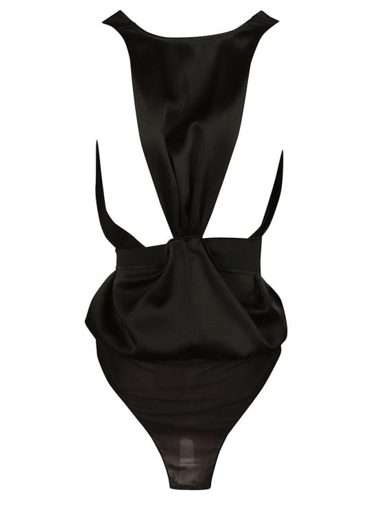  블루마린 바디수트 티셔츠 2 C242 새틴 보우 바디수트 네로 - BLUMARINE