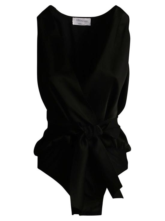  블루마린 바디수트 티셔츠 2 C242 새틴 보우 바디수트 네로